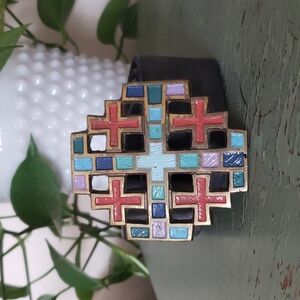 Vintage 60s Terra Sancta Guild Enamel Leather Belt